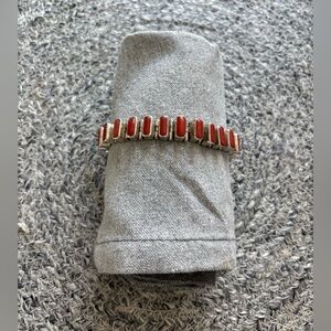 Gorgeous Coral Sterling Silver Link Bracelet